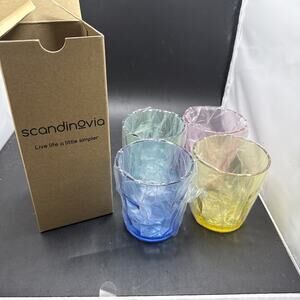 Scandinovia Colored Glass Tumblers Set of 4 Textured Drinking Glasses w/ Box